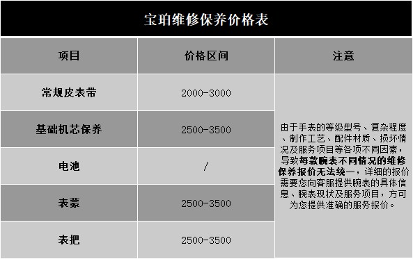 廣州寶珀保養價格表（寶珀保養費用明細）